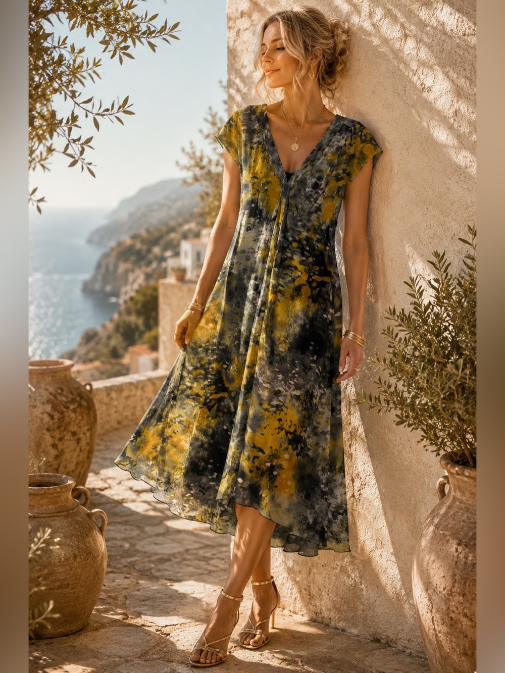 259. Joseph Ribkoff Abstract Print Midi Dress | | Size M | 19/42